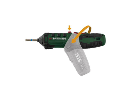 Parkside 4V Cordless Baton Screwdriver With Integrated Bit Storage LED Work.