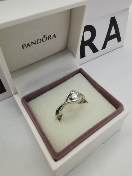 14K White Gold Pandora Ring with Diamond, Hallmarked , 2.5G Weight, Size: M  *RRP BRAND NEW @ PANDORA £790*.