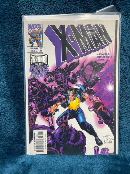 Marvel X-Man surrounded by the purple man.