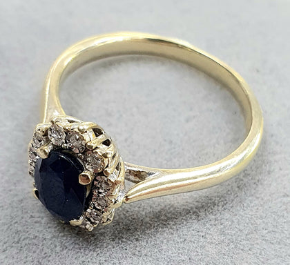 9ct White Gold Diamond + Sapphire Ring.